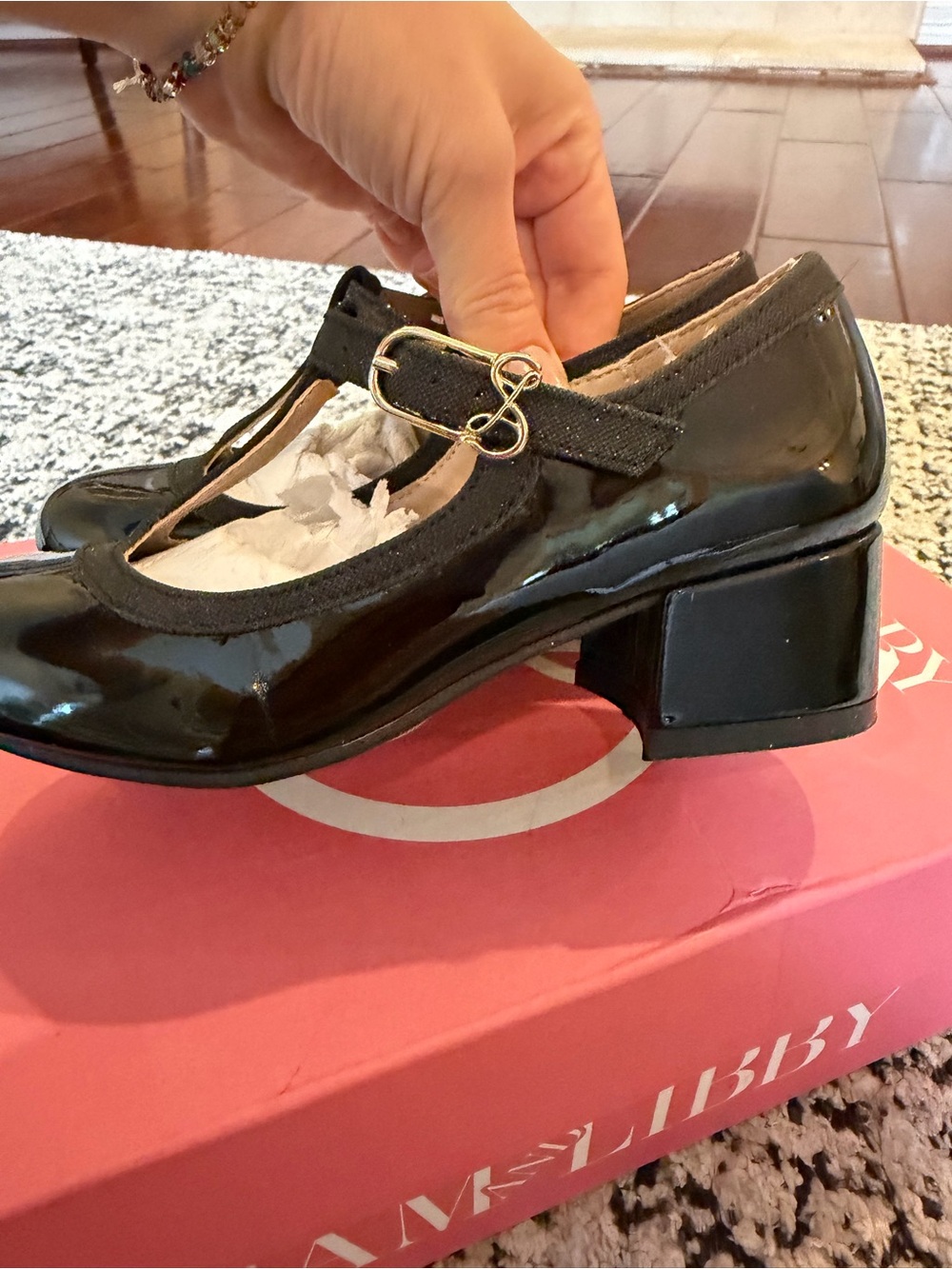 Black Patent T-Strap Mary Jane Heels - Picture 3 of 6